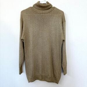 SUZELLE Metallic Gold Turtleneck Sweater Hong Kong Vintage Glam Size S Disco 70s